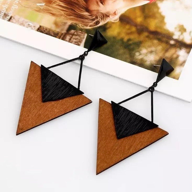 Triangle Wood Earrings - Ellevoke