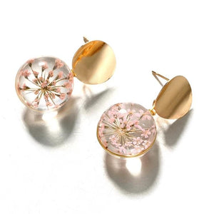 Round Glass Flower Earrings - Ellevoke