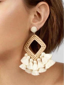 Rattan Geometric Tassel Earrings - Ellevoke