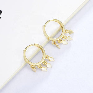 Gold Rhombus Drop Earrings 925 Silver - Ellevoke