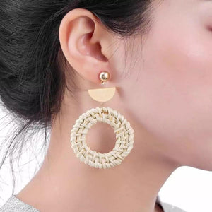 Rattan Earrings Ring Half Moon - Ellevoke